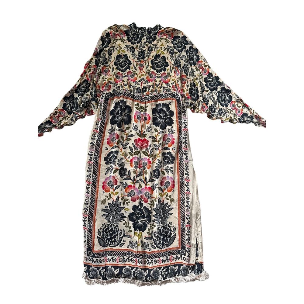 Farm Rio Romantic Garden Floral High Neck  Dramatic Sleeves Maxi Dress Size XL - Picture 8 of 15